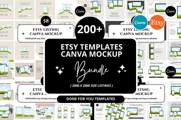 260 Etsy Canva Mockup Bundle: Visual Assets for Digital Sellers