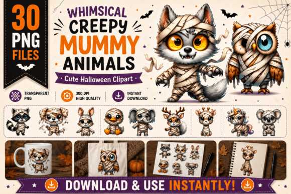 30 Watercolor Creepy Mummy Animal Clipart: Strategic Uses for Creators and Marketers