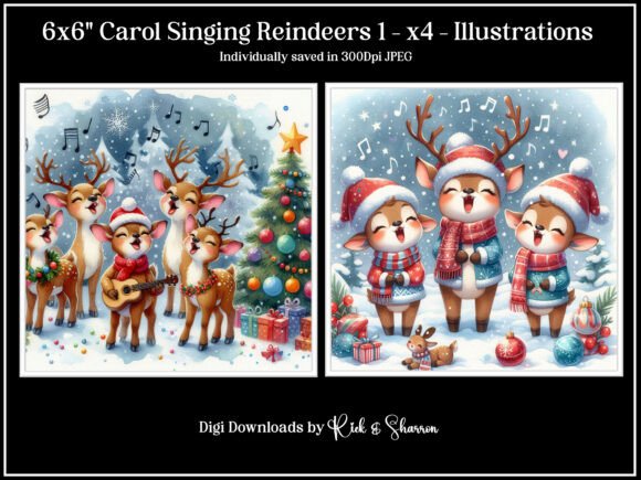 6x6 Carol Singing Reindeers 1-4 - JPEG: A Festive Digital Delight