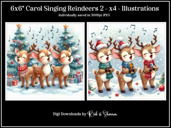 6x6 Carol Singing Reindeers 5-8 - JPEG: A Unique Blend of Holiday Cheer and Digital Art