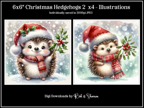 6x6 Christmas Hedgehogs 2 X4 Illustration: A Unique Holiday Art Concept