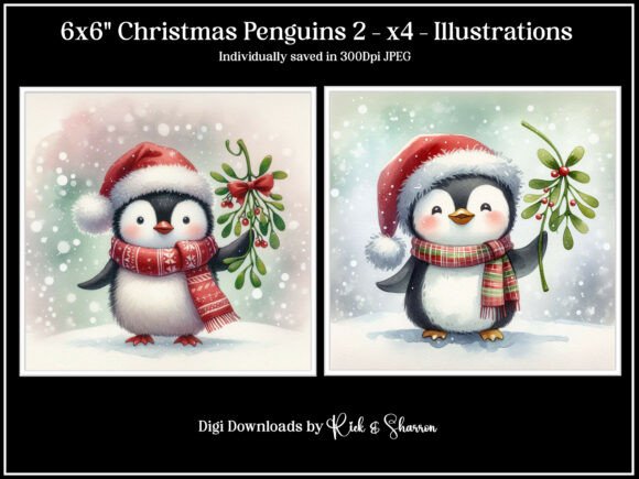 6x6 Christmas Penguins 2 X4 Illustration