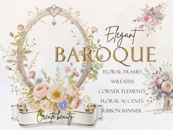 Elegant Baroque Floral Clipart: Ornate Design for Modern Brands