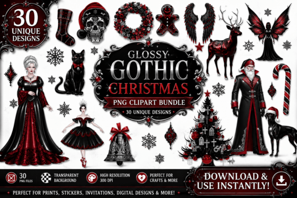 Glossy Gothic Christmas Clipart: A Stylish Choice