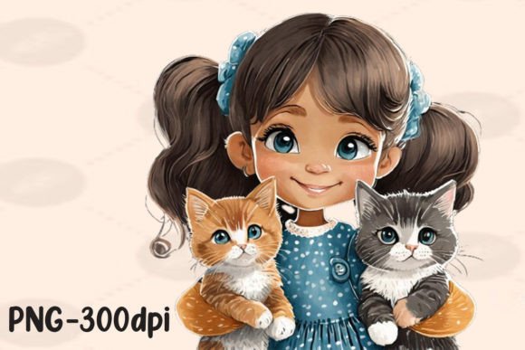 Little Girl with Cats Sublimation Design Guide