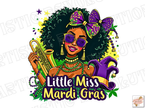 Little Mis Mardi Gras PNG: Black Girl Design for Festive Projects