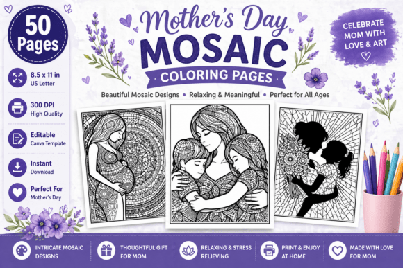 Mother's Day Mosaic Coloring Pages