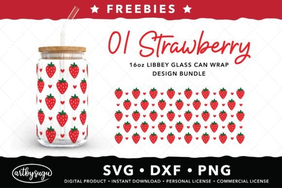 Strawberry Can Glass Wrap SVG Freebies for Personalized Craft Projects