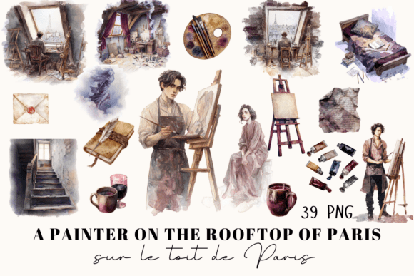 Watercolor Paris Artist Clipart 39 PNG for Creative Projects